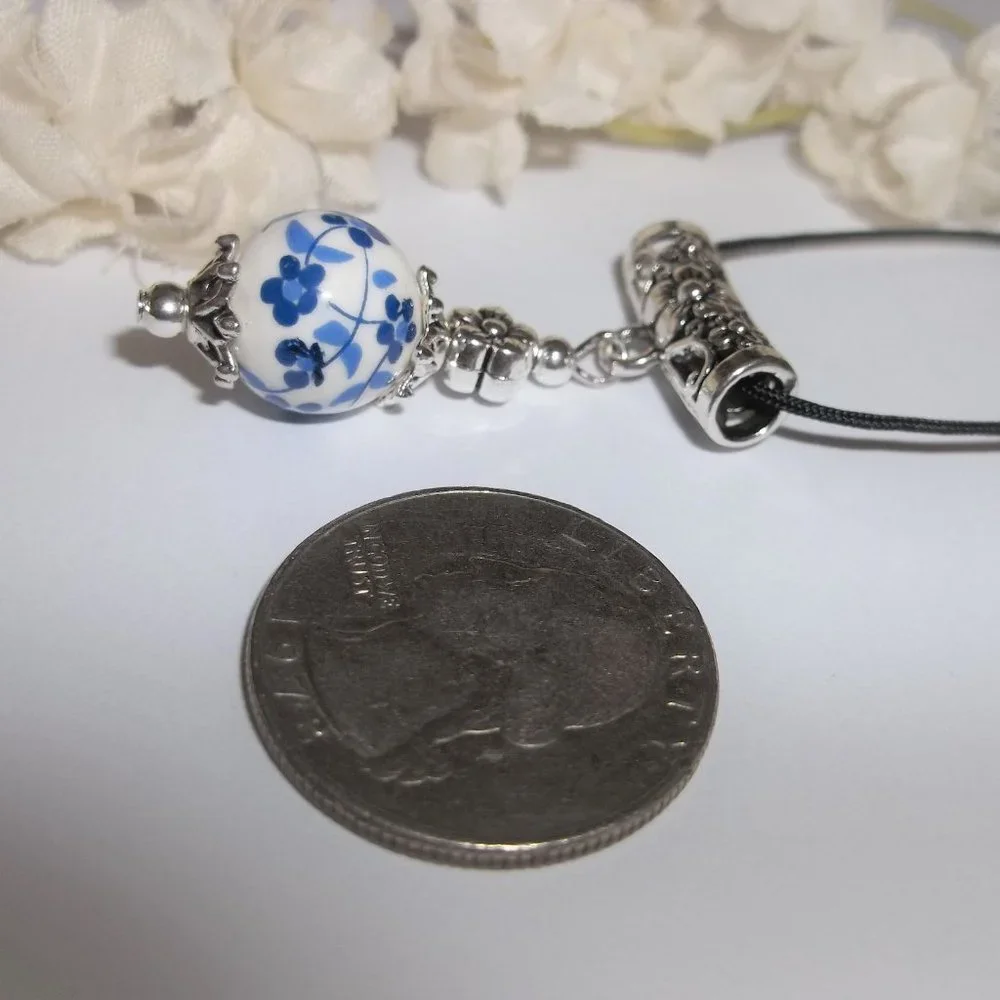 Necklace, Pendant, Blue Necklace, Flower Necklace, Blue Flower Necklace, 8011 - Picture 3 of 9